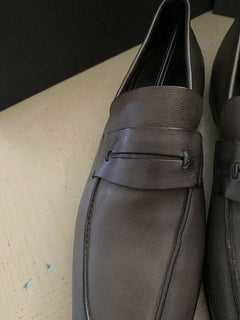 Neue 750 $ Ermenegildo Zegna Iconic Mokassin-Leder-Loafer-Schuhe Grau 11 US