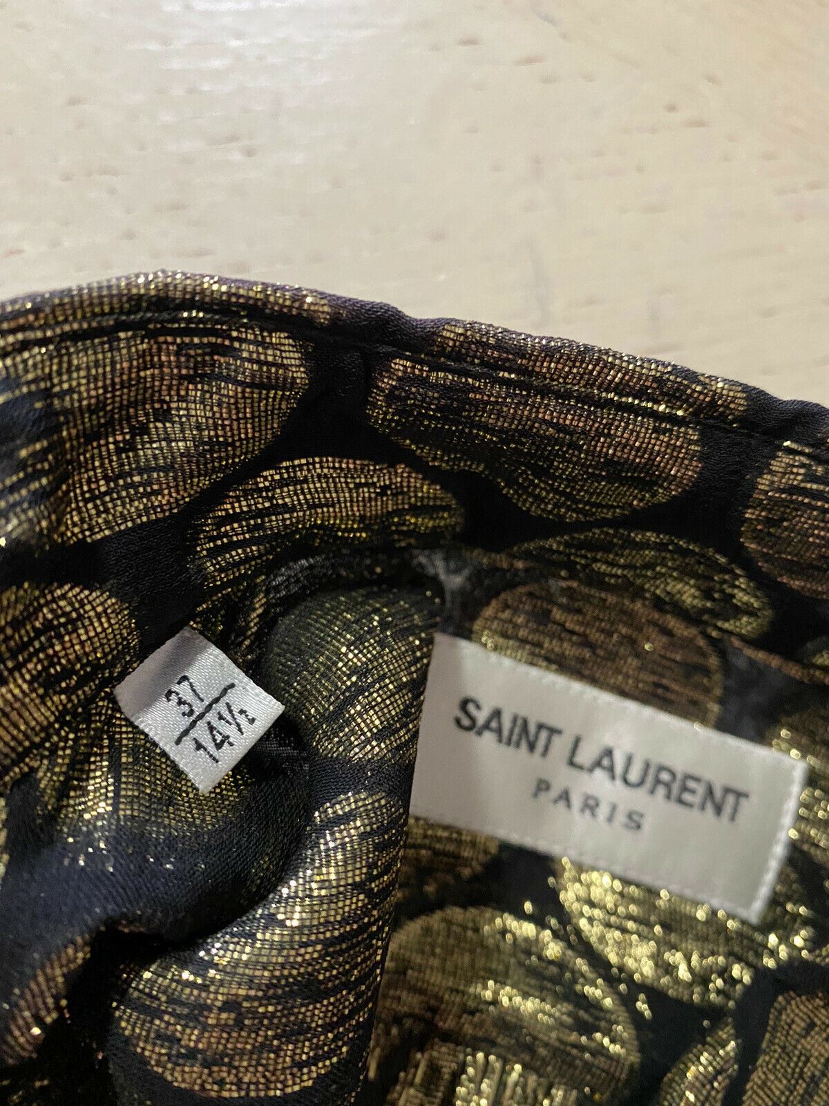NWT $1490 Saint Laurent Mens Silk Dress Shirt  Black/Gold S ( 37/14.5 ) Italy