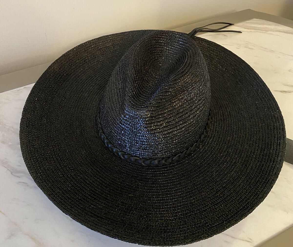 NWT $895 Saint Laurent Men’s Straw Hat Black/Silver M