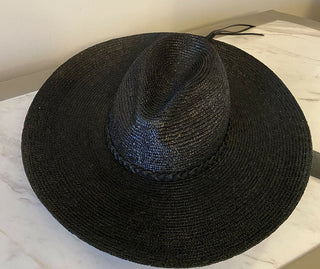Neu mit Etikett: 895 $ Saint Laurent Herren-Strohhut Schwarz/Silber M