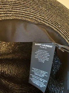 Neu mit Etikett: 895 $ Saint Laurent Herren-Strohhut Schwarz/Silber M