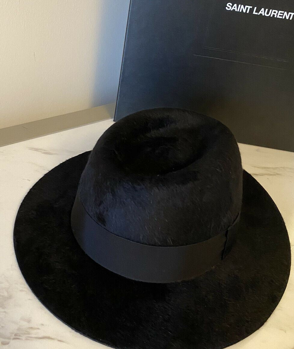 Neu mit Etikett: 995 $ Saint Laurent Herren-Fedora-Hut aus zotteligem Filz, Schwarz, Größe S, Italien