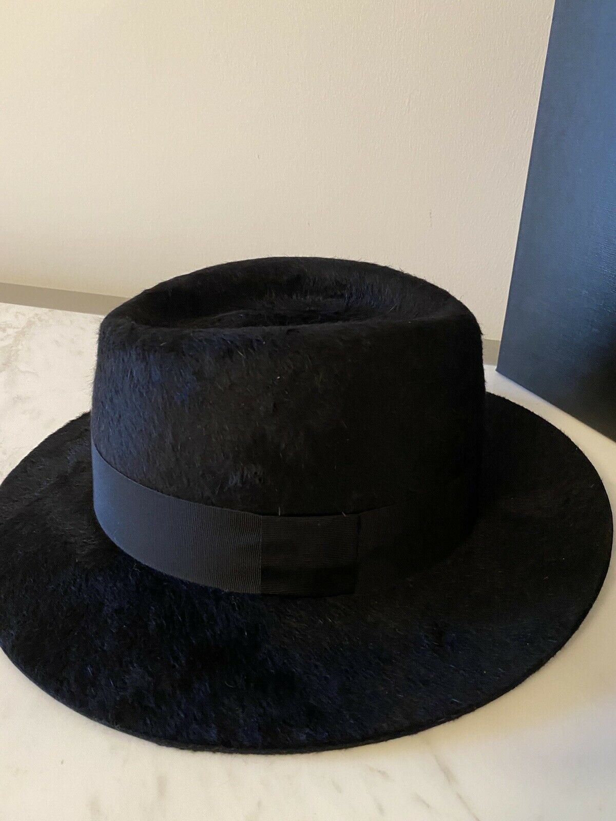 NWT $995 Saint Laurent Men Shaggy Felt Fedora Hat Black Size S Italy