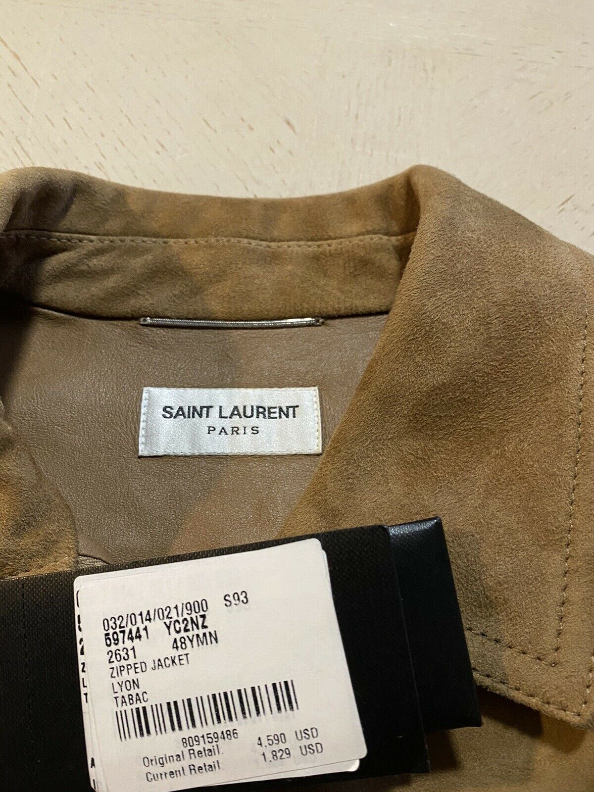 Neu $4590 Saint Laurent Herren-Jackenmantel aus Wildleder/Leder, Tabac/Braun, 38 US/48 Eu