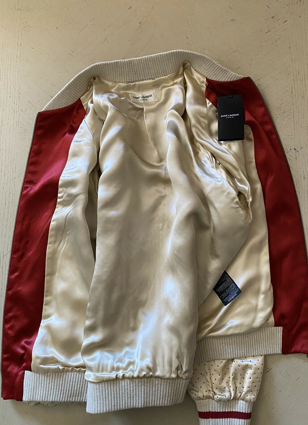 New $3990 Saint Laurent Versity Jacket Coat Red/Cream 40 US/50 Eu Italy