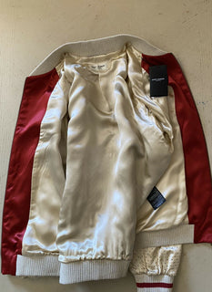 New $3990 Saint Laurent Versity Jacket Coat Red/Cream 40 US/50 Eu Italy