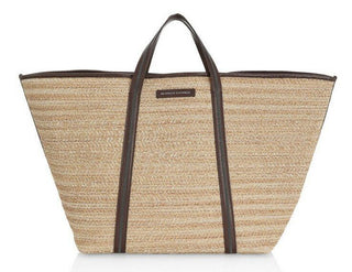 New $1995 Brunello Cucinelli Women Straw/Leather Large Tote Bag Natural Italy