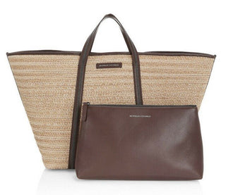 New $1995 Brunello Cucinelli Women Straw/Leather Large Tote Bag Natural Italy