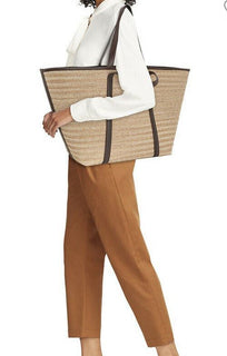 New $1995 Brunello Cucinelli Women Straw/Leather Large Tote Bag Natural Italy