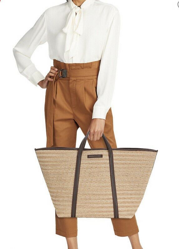 New $1995 Brunello Cucinelli Women Straw/Leather Large Tote Bag Natural Italy