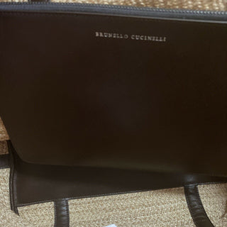 New $1995 Brunello Cucinelli Women Straw/Leather Large Tote Bag Natural Italy