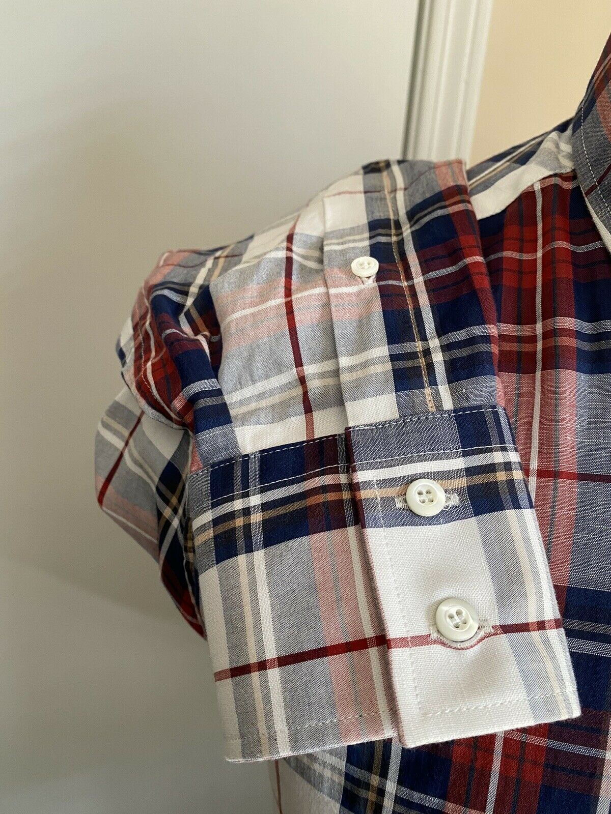 NWT $895 Brunello Cucinelli Men Linen/Cotton Shirt Basic Fit Beige/Navy M Italy