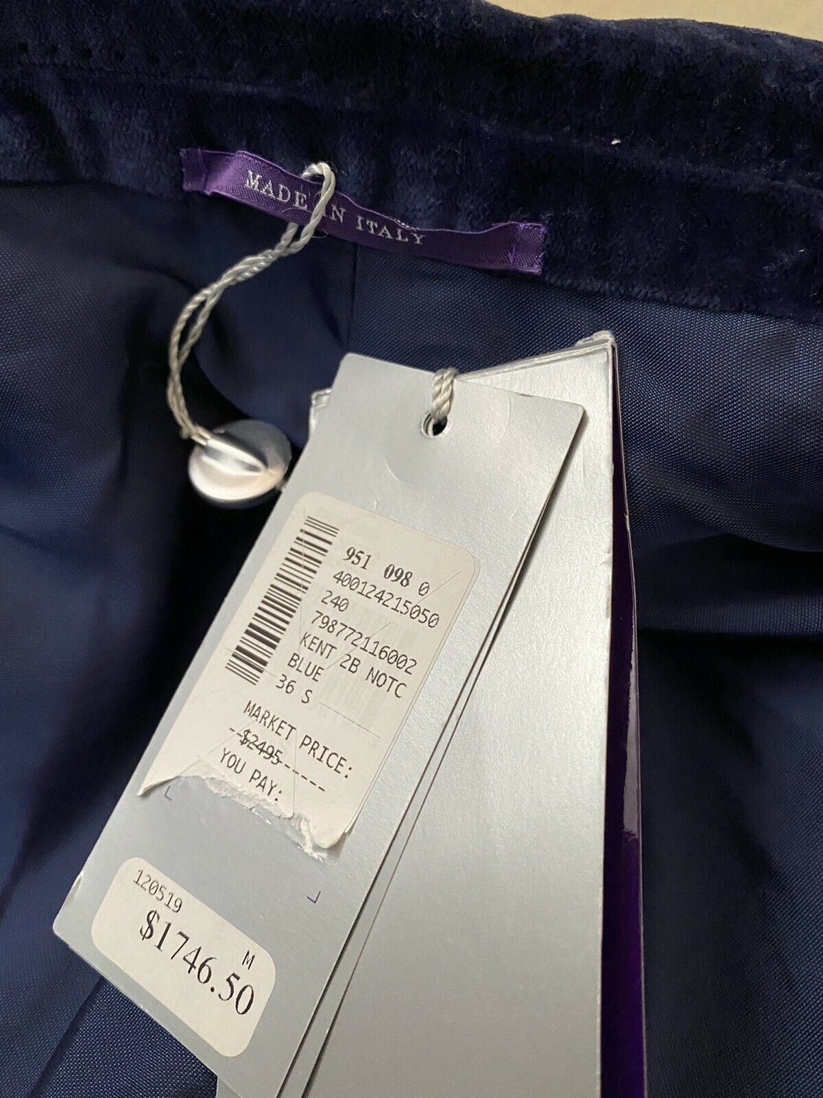 NWT $2495 Ralph Lauren Purple Label Мужской спортивный пиджак Синий 36S США/46S EU Ita