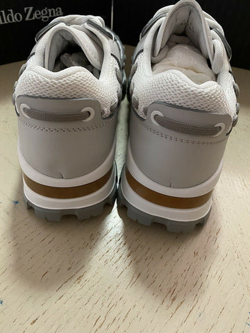 New $795 Ermenegildo Zegna Couture Leather Sneakers Shoes White/Gray 10 US Italy