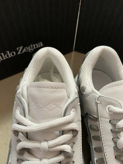 Neu $795 Ermenegildo Zegna Couture Leder-Sneakers Schuhe Weiß/Grau 10 US Italien