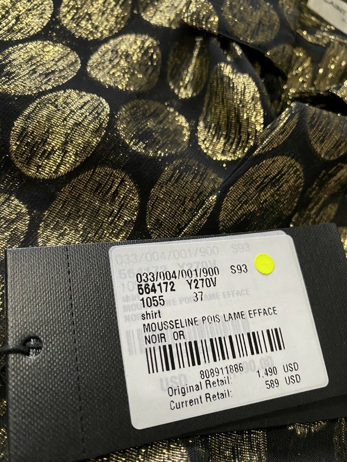 NWT $1490 Saint Laurent Mens Silk Dress Shirt  Black/Gold M ( 38/15 ) Italy