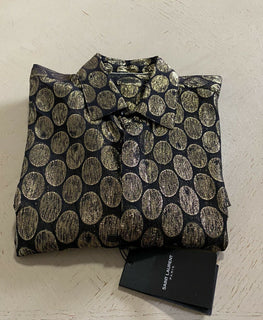 Neu mit Etikett: 1490 $ Saint Laurent Herren Seidenhemd Schwarz/Gold M (38/15) Italien
