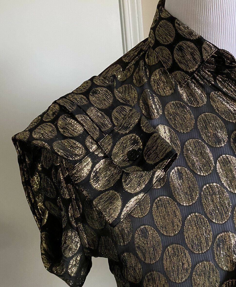 NWT $1490 Saint Laurent Mens Silk Dress Shirt  Black/Gold M ( 38/15 ) Italy