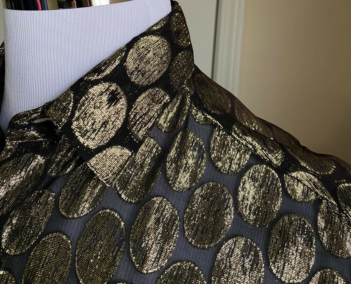 NWT $1490 Мужская шелковая классическая рубашка Saint Laurent черная/золотая M (38/15) Италия