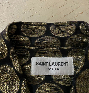 Neu mit Etikett: 1490 $ Saint Laurent Herren Seidenhemd Schwarz/Gold M (38/15) Italien