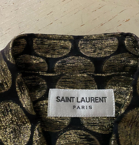 NWT $1490 Saint Laurent Mens Silk Dress Shirt  Black/Gold M ( 38/15 ) Italy