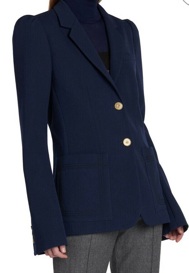New $2790 Fendi Cashmere Puff Sleeve Women Jacket Blazer Navy 40 It/4 US Italy