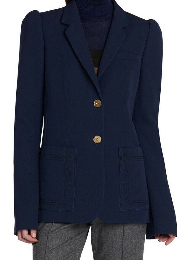 Neu $2790 Fendi Kaschmir Puffärmel Damen Jacke Blazer Marineblau 40 It/4 US Italien