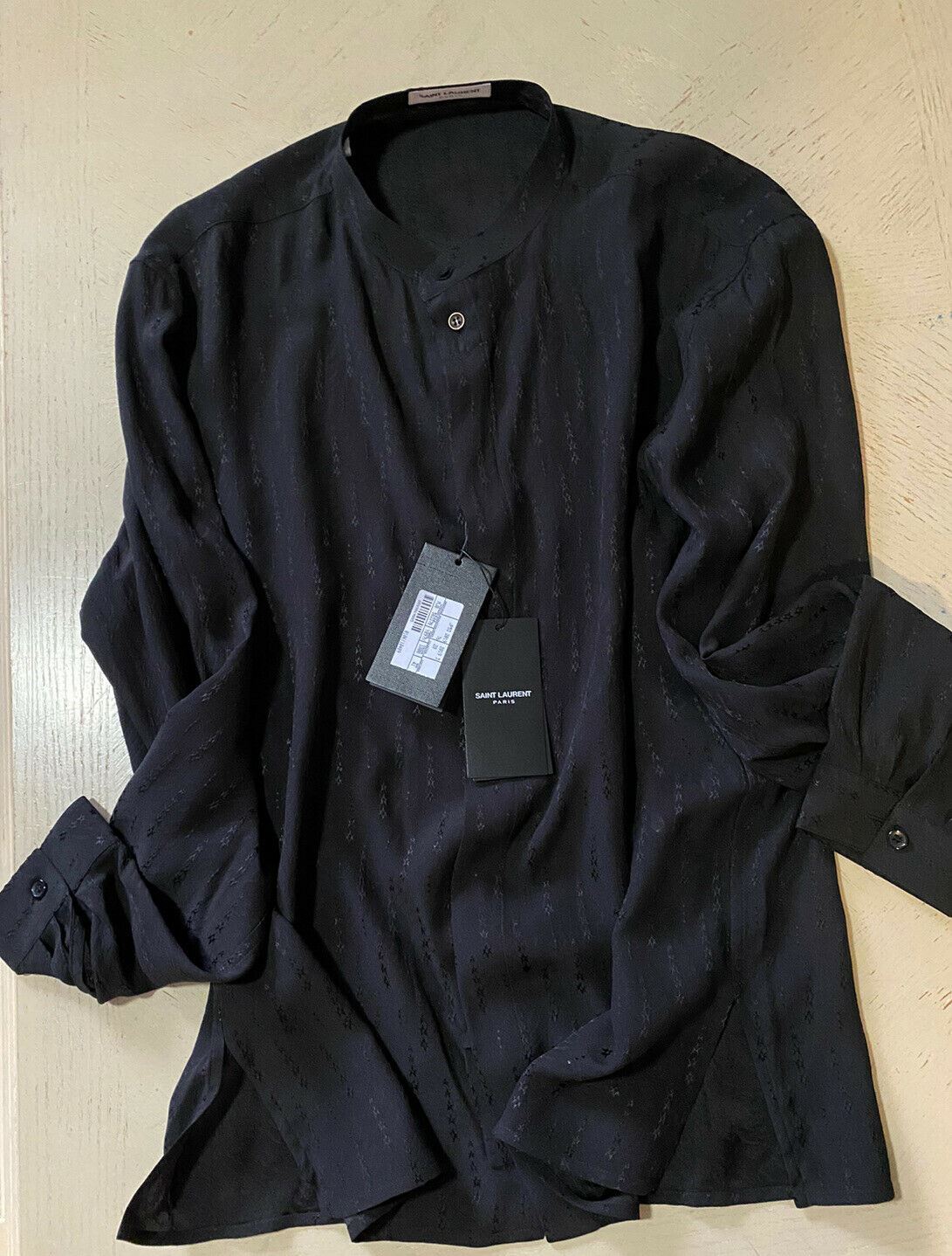 NWT $1190 Saint Laurent Mens Silk Dress Shirt  Black M ( 41/16 ) Italy