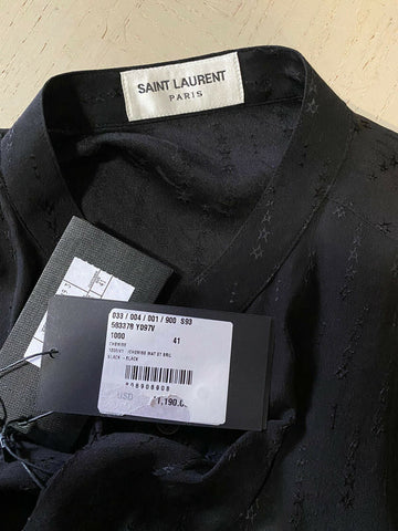 NWT $1190 Saint Laurent Мужская шелковая классическая рубашка черная M (41/16) Италия