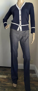 New $1650 Loro Piana Women Cashmere/Silk Knit Cardigan Sweater Navy/White US 4