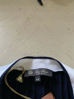 New $1650 Loro Piana Women Cashmere/Silk Knit Cardigan Sweater Navy/White US 4