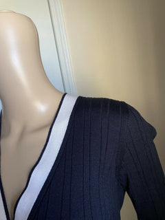 New $1650 Loro Piana Women Cashmere/Silk Knit Cardigan Sweater Navy/White US 4