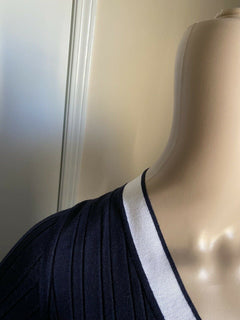 New $1650 Loro Piana Women Cashmere/Silk Knit Cardigan Sweater Navy/White US 4