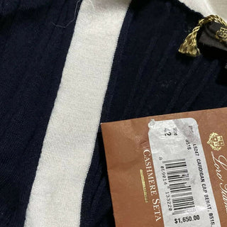 New $1650 Loro Piana Women Cashmere/Silk Knit Cardigan Sweater Navy/White US 4