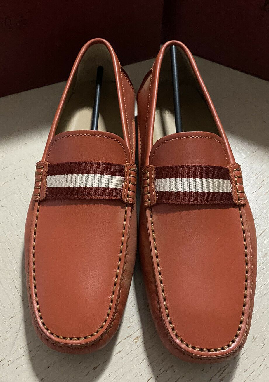 New $550 Bally Men Waltec Leather Driver Loafers Shoes Orange 8 US Italy