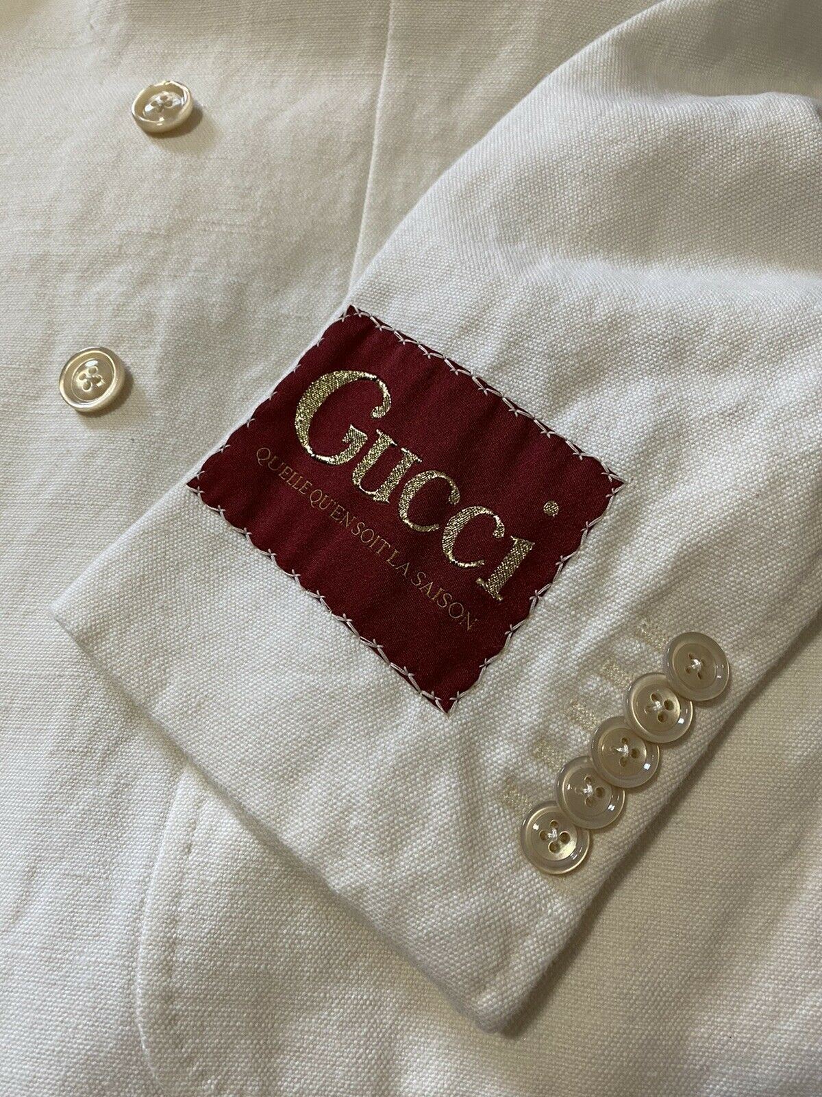 Neu mit Etikett: 4.800 $ Gucci Herren-Sportmantel aus Leinen/Baumwolle, Blazer, Weiß, 40R US/50R Eu