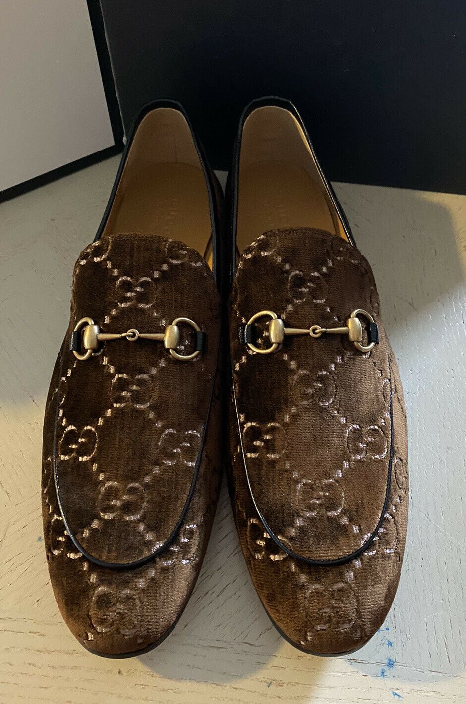 NIB Gucci Herren GG Samt/Leder Loafer Schuhe Braun 16 US (15 UK) Italien