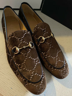 NIB Gucci Herren GG Samt/Leder Loafer Schuhe Braun 16 US (15 UK) Italien