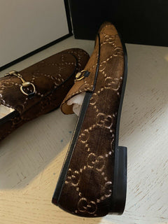 NIB Gucci Herren GG Samt/Leder Loafer Schuhe Braun 16 US (15 UK) Italien
