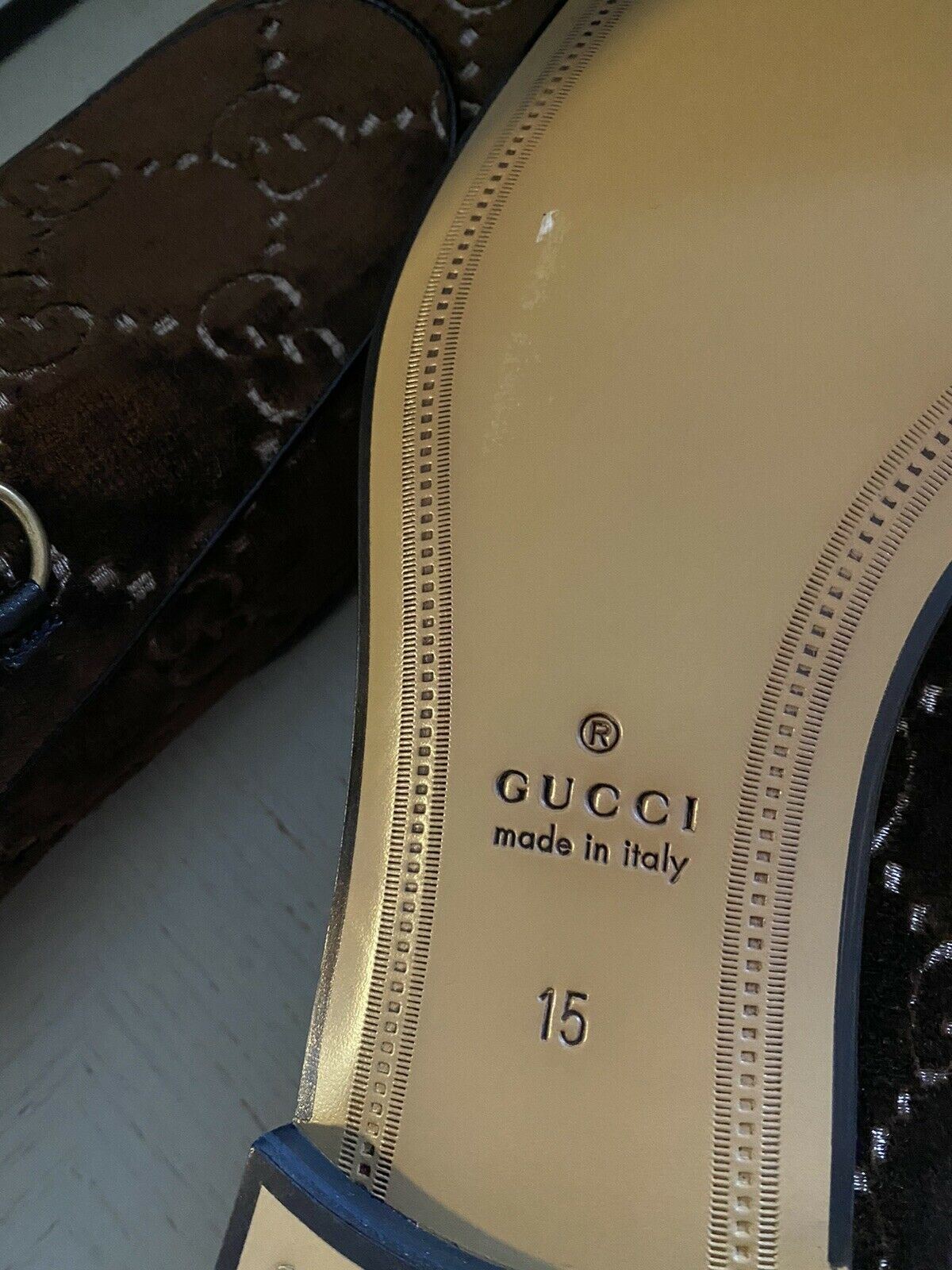 NIB Gucci Herren GG Samt/Leder Loafer Schuhe Braun 16 US (15 UK) Italien