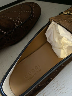 NIB Gucci Herren GG Samt/Leder Loafer Schuhe Braun 16 US (15 UK) Italien
