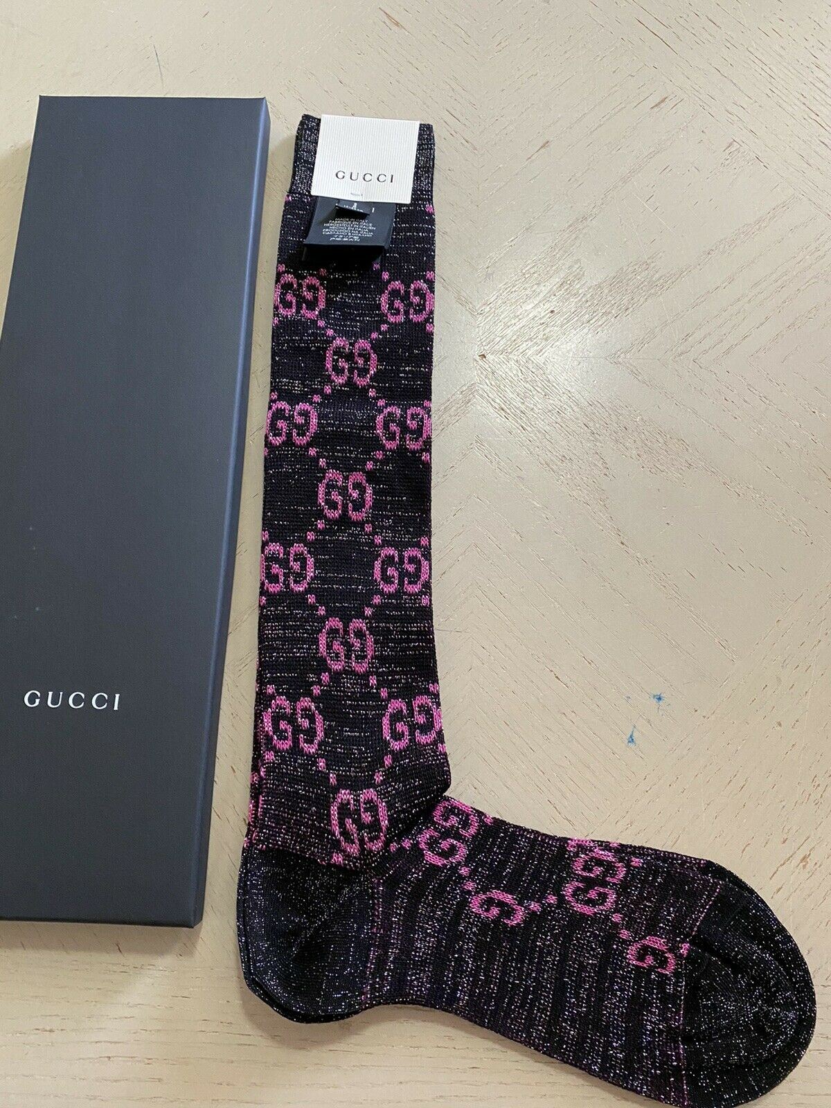 Neu mit Etikett: Gucci GG-Monogramm-Socken, Schwarz/Rot, Größe M, Italien