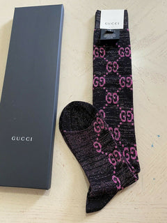 Neu mit Etikett: Gucci GG-Monogramm-Socken, Schwarz/Rot, Größe M, Italien