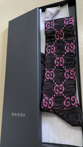 NWT Gucci GG Monogram Socks Black/Red Size M Italy