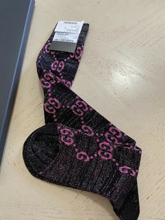 Neu mit Etikett: Gucci GG-Monogramm-Socken, Schwarz/Rot, Größe M, Italien