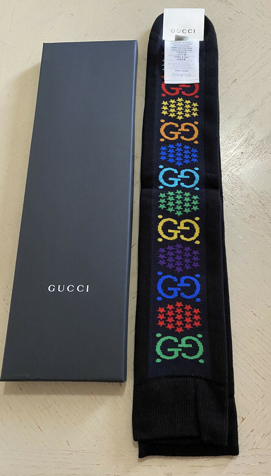 NWT Gucci GG Monogram Socks Black/Red/Blue/Yellow Size M Italy