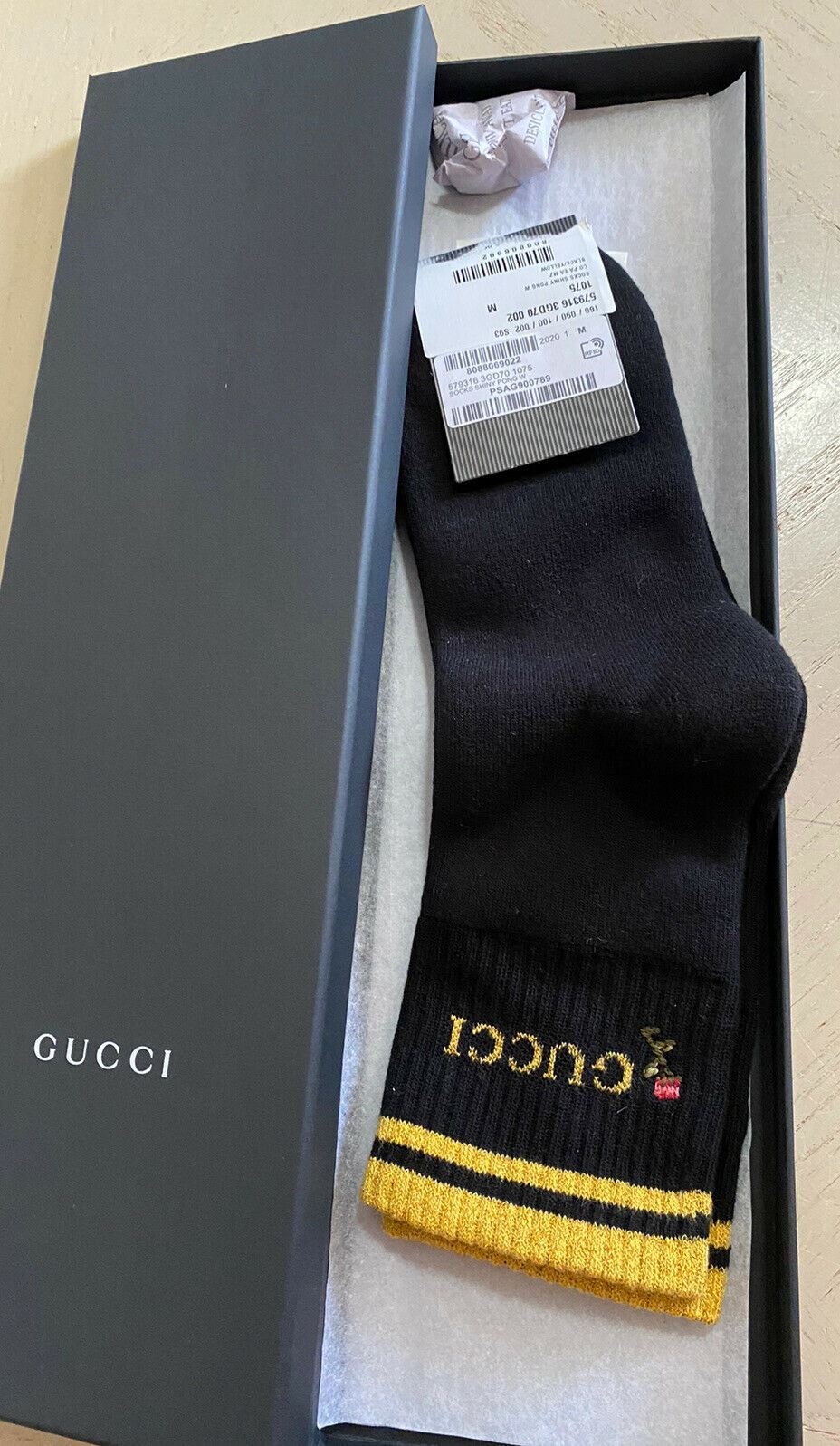 Neu mit Etikett: Gucci-Baumwollsocken mit Gucci-Monogramm, Schwarz, Größe M, Italien