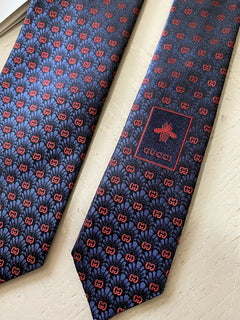 Neue Gucci Herren-Krawatte mit GG-Monogramm, Blau/Rot, hergestellt in Italien