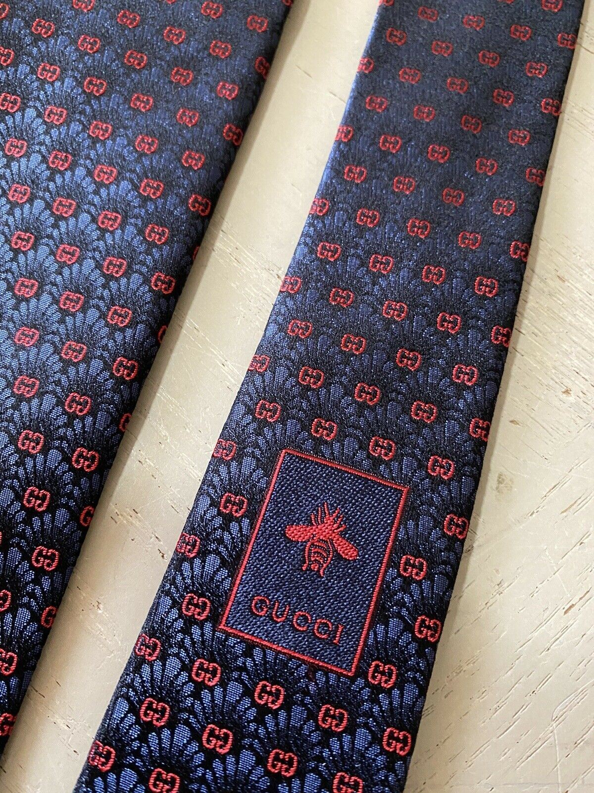 New  Gucci Mens GG Monogram Neck Tie Blue/Red made in Italy