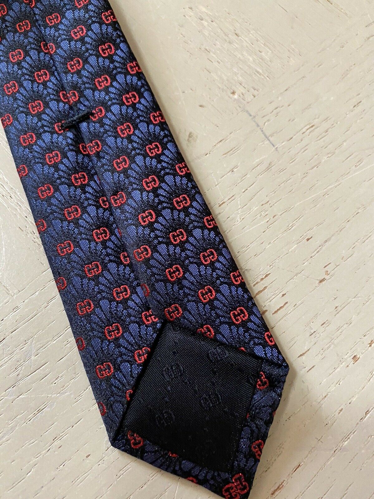 New  Gucci Mens GG Monogram Neck Tie Blue/Red made in Italy